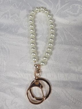 Faux Pearl Bead Wristlet Keychain - Gold-Tone Hardware